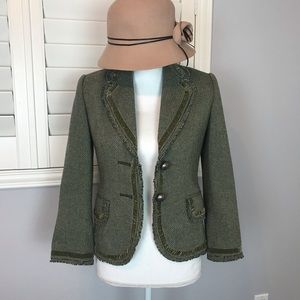 Banana Republic olive green blazer w/ velvet trim
